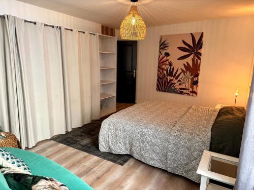 a bedroom with a bed and a pendant light at Superbe appartement grande terrasse centre ville St Rémy in Saint-Rémy-de-Provence
