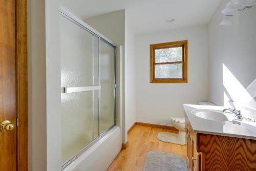 a bathroom with a shower and a sink at Benton Home on 50 Acres with Private Deck and Views! in Benton