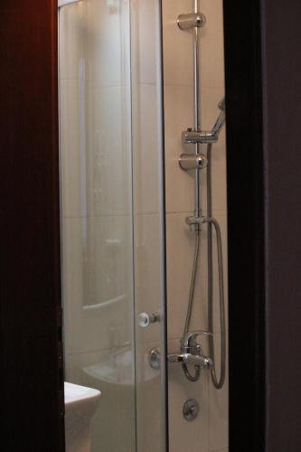 una doccia con una porta in vetro in un bagno di Anastasija Sobe AS a Vrnjačka Banja