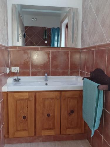 a bathroom with a sink and a mirror at Sitio Madre María in Zarza