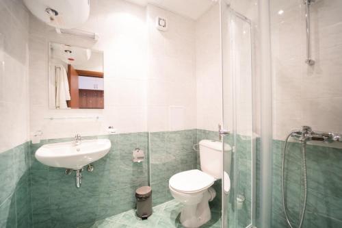 un bagno con wc, lavandino e doccia di Pirin Sense Studio SPA & FREE Parking a Bansko