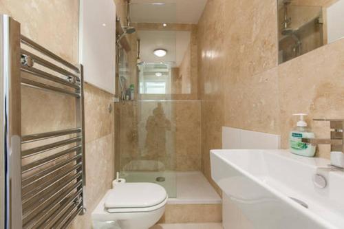 a bathroom with a toilet and a sink and a shower at Apartments Craven Terrace in London