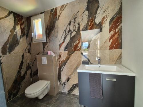 une salle de bain avec toilettes et lavabo dans l'établissement Lou damisello - Villa moderne, à Viens