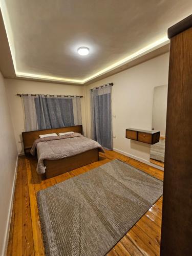 a bedroom with a bed and a large rug at شقة بوسط المدينة الدقي in Cairo