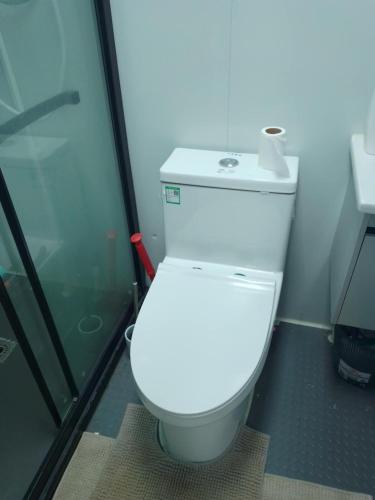 a bathroom with a toilet with a roll of toilet paper on it at Short Stay comfort Fualu Home in Nuku‘alofa