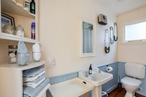 a bathroom with a sink and a toilet at Old School House in Queenstown