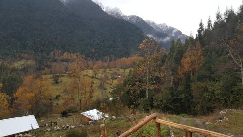 a view of a valley with trees and mountains at Cabaña Ugarit Chabranco Maihue Futrono in Futrono