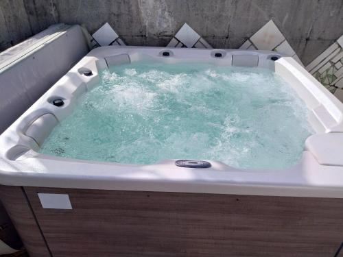 a bath tub filled with green water in at HELICONIA rostrata in Sainte-Rose