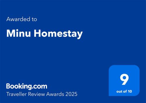 Ein Zertifikat, Auszeichnung, Logo oder anderes Dokument, das in der Unterkunft Minu Homestay & Villa ausgestellt ist