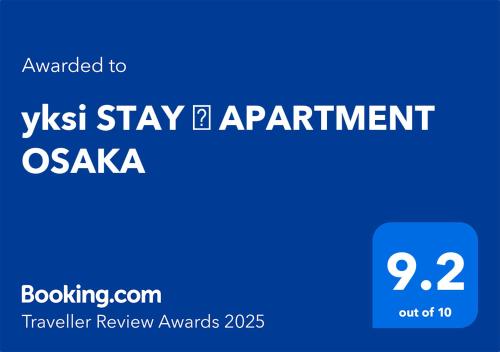 Certifikát, hodnocení, plakát nebo jiný dokument vystavený v ubytování yksi STAY ＆ APARTMENT OSAKA