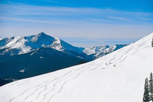 a group of people skiing down a snow covered mountain at Beaver Creek Lodge 411 in Beaver Creek