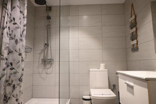 een badkamer met douche en toilet bij Homenfun Barcelona Vallcarca in Barcelona