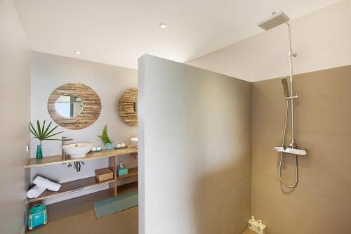 a bathroom with a shower and a sink at 2br boutique style villa Lipe in Bang Rak Beach