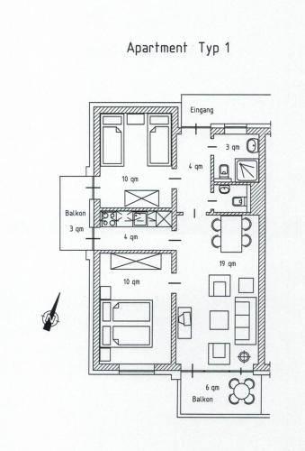 a drawing of a floor plan of a house at Appartementhaus Hüning --- adults only - no smoking in Grömitz