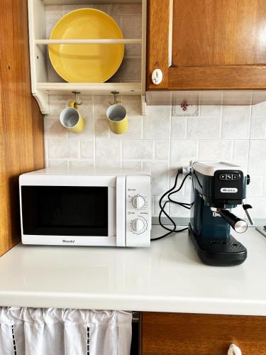 a microwave sitting on top of a kitchen counter at Casamilla in Procida