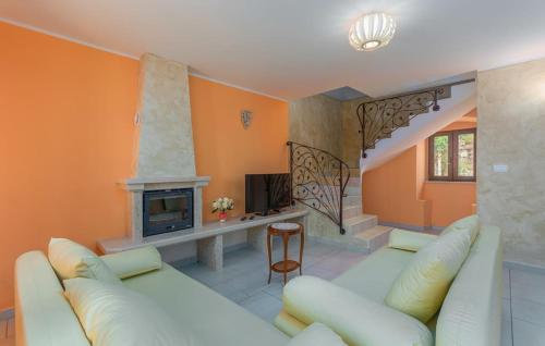 salon z kanapą i kominkiem w obiekcie Villa Santa Lucia - Istrian Oasis w mieście Koromačno
