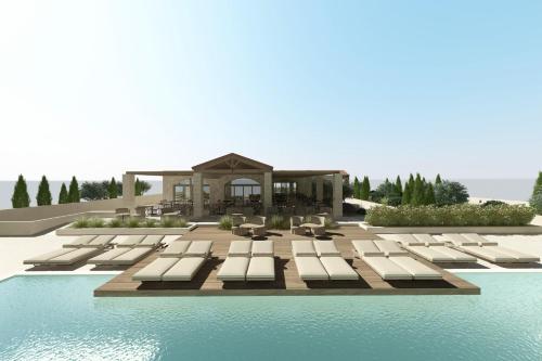 a rendering of a resort with lounge chairs and a pool at The Yard Corfu Boutique Hotel and Spa in Corfu Town