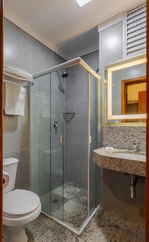 a bathroom with a shower and a toilet and a sink at Nohotel Premium Americana in Americana