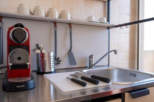 eine Küchentheke mit einer Spüle und einem Mixer in der Unterkunft Elegantis La Dolce Vista Apartment with private terrace and fantastic View in Rom