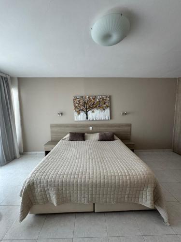 a bedroom with a large bed and a light at Marianna Hotel Apartments in Limassol