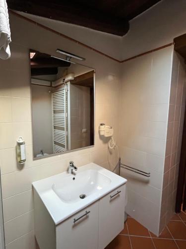 a bathroom with a white sink and a mirror at Villaggio Della Salute Più in Monterenzio