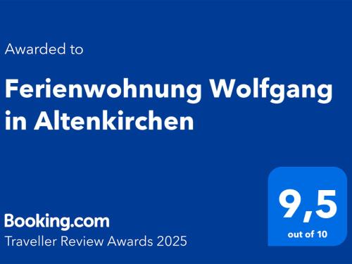 Certifikát, hodnocení, plakát nebo jiný dokument vystavený v ubytování Ferienwohnung Wolfgang in Altenkirchen