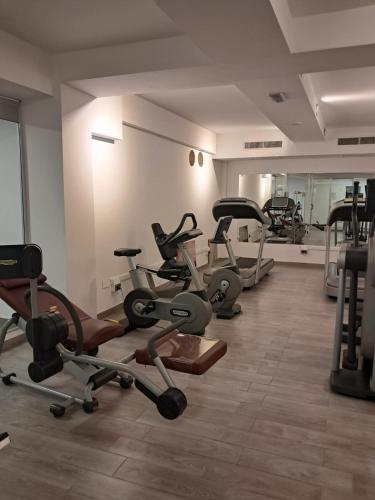 a gym with many exercise equipment in a room at Hotel Palace Gioia Tauro in Gioia Tauro