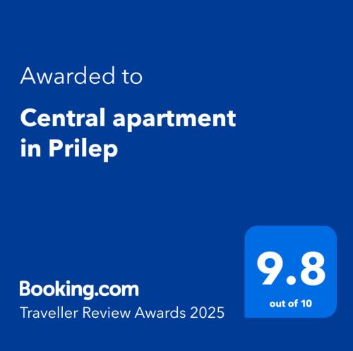 a screenshot of a phone with the text awarded to central appointment inpler at Central apartment in Prilep in Prilep