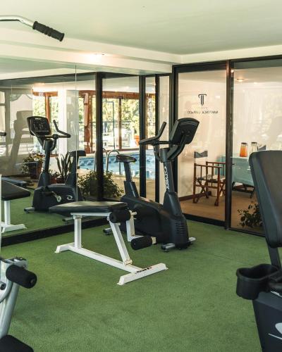 a gym with several treadmills and exercise bikes in it at Patagonia Plaza Hotel in San Martín de los Andes