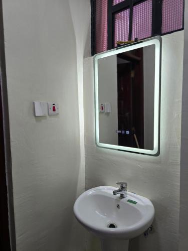 a bathroom with a sink and a mirror at Silvia Homes Nanyuki in Nanyuki