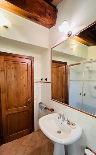 a bathroom with a sink and a mirror at Agricola Caicucci in Montone