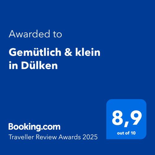 Un certificado, premio, letrero u otro documento en Gemütlich & klein in Dülken