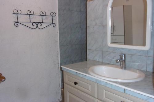 a bathroom with a sink and a mirror at DOMAINE LE PLA de LIÉRE in Maury