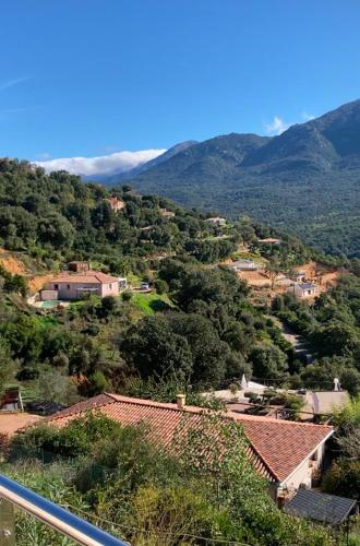 - une vue sur un village avec des maisons et des montagnes dans l'établissement Villa à Tavaco Corse, à Tavaco