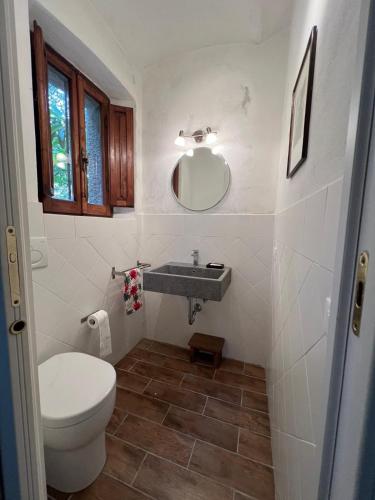 a bathroom with a toilet and a sink at Casa per 9 con giardino vicino al Monte Amiata e alla Val d'Orcia in Arcidosso
