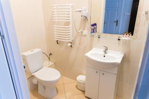a bathroom with a toilet and a sink at Hotel Napoleon in Wróblew