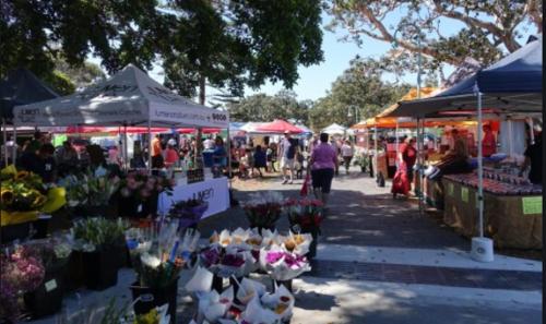 a group of people walking around an outdoor market at Location, location, location - modern studio in Brisbane