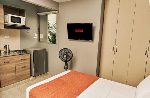 TV a/nebo společenská místnost v ubytování Apartamentos y Loft en Zona Rosa de Laureles