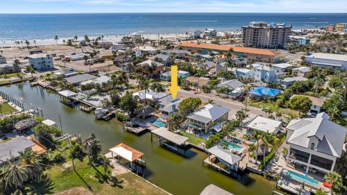 an aerial view of a city with a marina at Gulf Access, Heated Pool & Spa, Tiki Hut - Roelens in Fort Myers Beach
