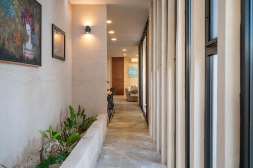 a hallway of a house with plants in it at Casa en San Benito a steps away from the beach in San Benito