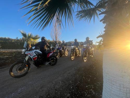 a group of people riding motorcycles down a road at Bhalil Farm House in Sefrou
