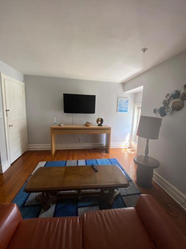 a living room with a couch and a tv at Cozy 1 bedroom apartment in Allentown