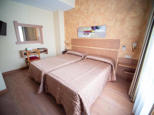a hotel room with a bed and a table at Hotel Castilla in Albacete