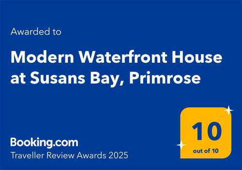 a yellow sign that says modern waterford house at samsams bay pineapple at Modern Waterfront House at Susans Bay, Primrose in Primrose Sands