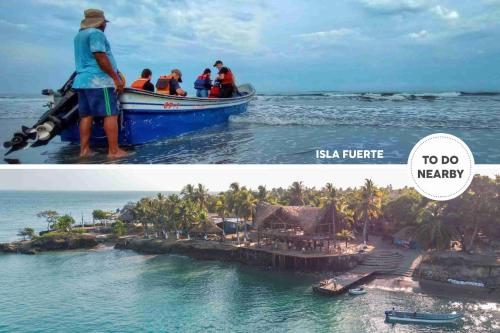 a group of people on a boat in the ocean at Beach House with AC Surrounded by Nature in Moñitos