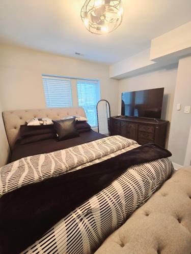 a bedroom with a large bed and a television at Cozy & Near Downtown & Hyde Park in Chicago