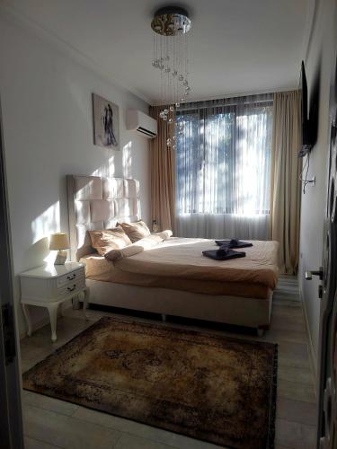 a bedroom with a large bed and a window at Gold Infinity in Velingrad