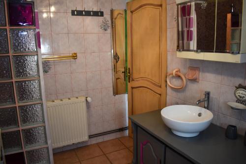 a bathroom with a white sink and a mirror at Bastide Les Basses Royères in Robion en Luberon