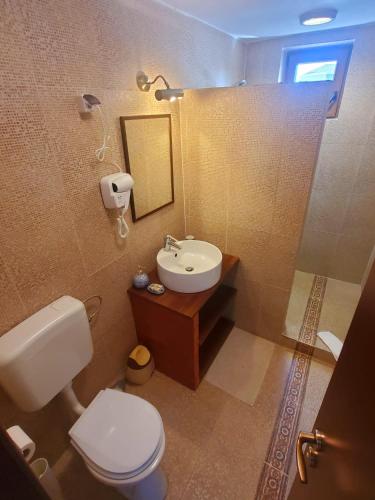 a bathroom with a white toilet and a sink at Vila Eclipse Mamaia nord in Mamaia Sat/Năvodari