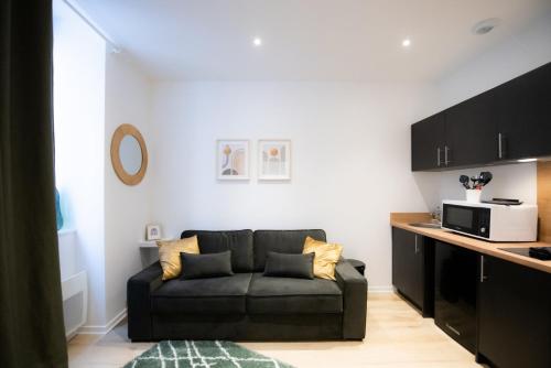 - un salon avec un canapé et un four micro-ondes dans l'établissement Opera 6 - Lovely studio - Hôtel de Ville, à Lyon